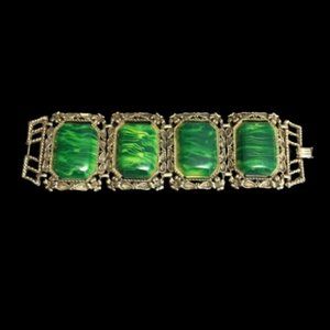 Massive Vintage Green Marbled Lucite Bracelet